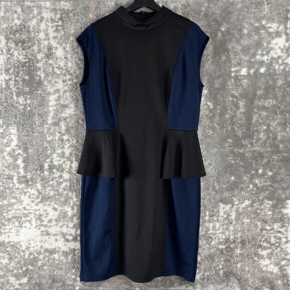 Spruce & Sage Plus Size 1X Colorblock Knee Length Peplum Dress Navy Black Zip - Picture 1 of 9